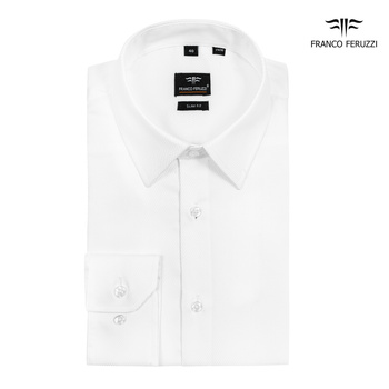 KOSZULA MĘSKA KORHD FRANCO FERUZZI YT2625 W1 ZE STRUKTURĄ WHITE SLIM FIT