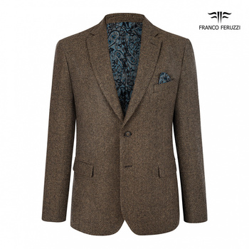 MARYNARKA MĘSKA FRANCO FERUZZI GOMER COL. 4 BRĄZOWY MELANŻ WEŁNA