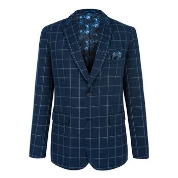 MARYNARKA MĘSKA EZRA DZIANINOWA GRANATOWA W KRATĘ