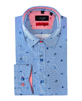 KOSZULA MĘSKA 18 LGR110 NIEBIESKI PRĄŻEK MORSKI WZÓR