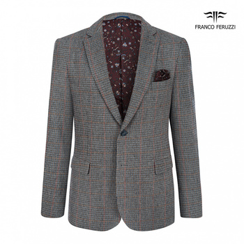 MARYNARKA MĘSKA FRANCO FERUZZI HUGO COL. 2 JASNOSZARA W KRATKĘ WEŁNA