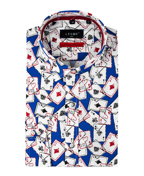 KOSZULA MĘSKA KOSEN WXVIII 18 LGR122 KARTY NIEBIESKA WZÓR