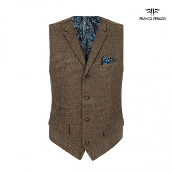 KAMIZELKA MĘSKA FRANCO FERUZZI HUGO COL. 5 BRĄZOWA W KRATKĘ WEŁNA