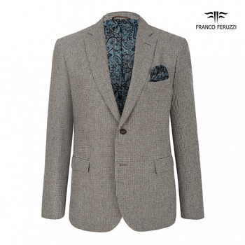 MARYNARKA MĘSKA FRANCO FERUZZI HUGO COL. 6 JASNOSZARA W KRATKĘ WEŁNA