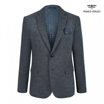 MARYNARKA MĘSKA FRANCO FERUZZI HUGO COL. 4 SZARO-GRANATOWA W KRATKĘ WEŁNA