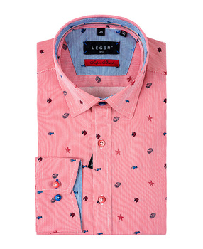 KOSZULA MĘSKA 18 LGR111 CZERWONY PRĄŻEK MORSKI WZÓR