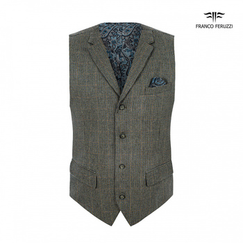 KAMIZELKA MĘSKA FRANCO FERUZZI HUGO COL. 1 SZARA W KRATKĘ WEŁNA