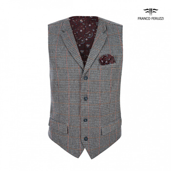 KAMIZELKA MĘSKA FRANCO FERUZZI HUGO COL. 2 JASNOSZARA W KRATKĘ WEŁNA